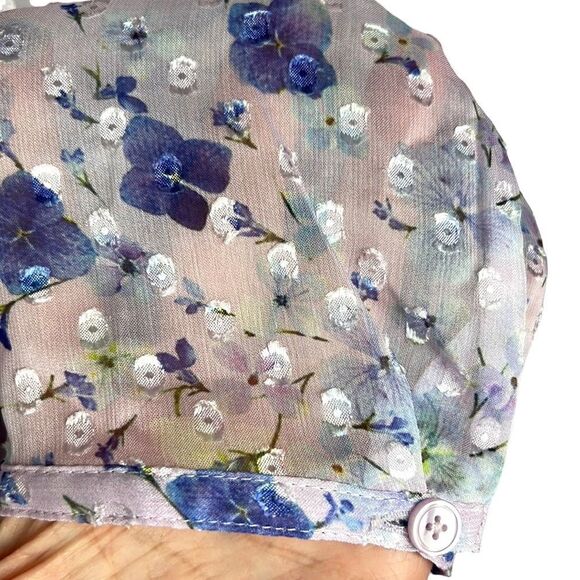 Talbots Chiffon Floral Top Blouse 3/4 sleeves Crew Neck Relaxed Fit Sz S - Picture 5 of 10